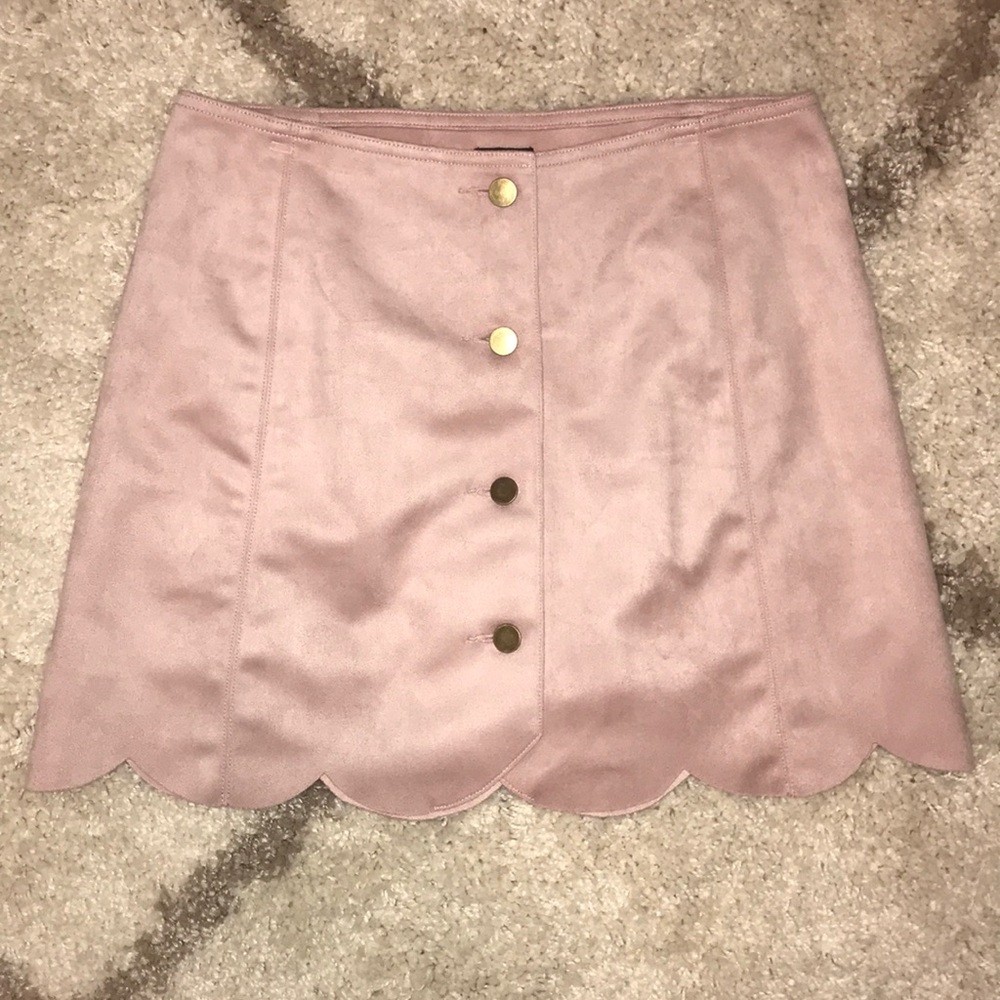 Pink Suede Button Front Skirt